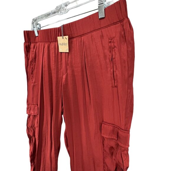Hello Nite Satin Cargo Jogger Pants Womens S Rust Orange Pull On Pockets Utility - Picture 2 of 12